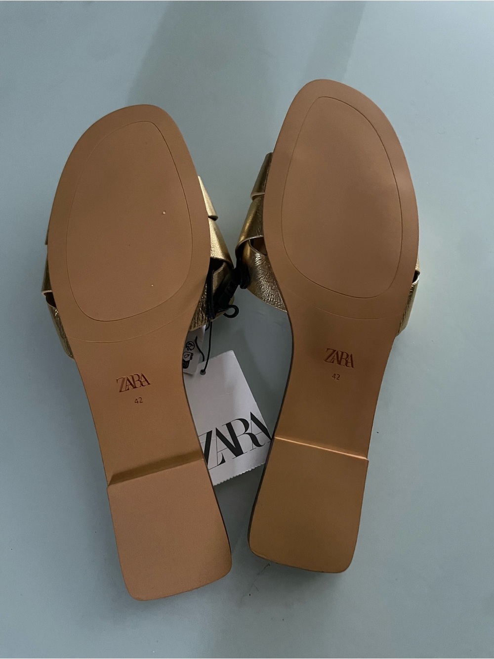 ZARA Metallic Gold Braided Strap Slide Sandals - Picture 3 of 3